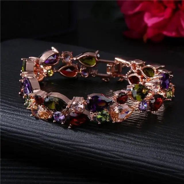 Alt view image 2 of 7 - 17cm Fashion Mona Lisa Rose Gold Colorful Zircon Bead Bracelets