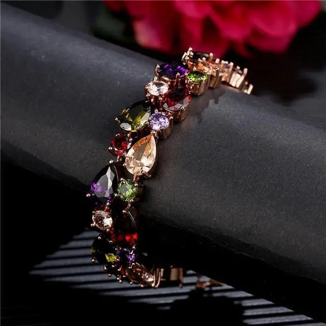 Alt view image 3 of 7 - 17cm Fashion Mona Lisa Rose Gold Colorful Zircon Bead Bracelets