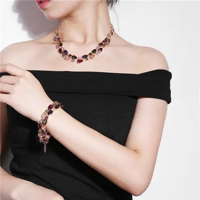 Alt view image 6 of 7 - 17cm Fashion Mona Lisa Rose Gold Colorful Zircon Bead Bracelets
