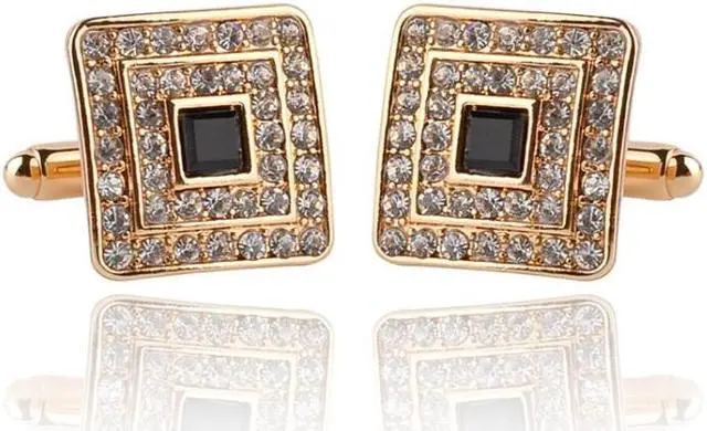 Alt view image 2 of 6 - Classic Luxury Rhinestone Crystal Square Custom Enamel Men Cufflink Male French Shirt Cuff links Wedding (Silver Plated)
