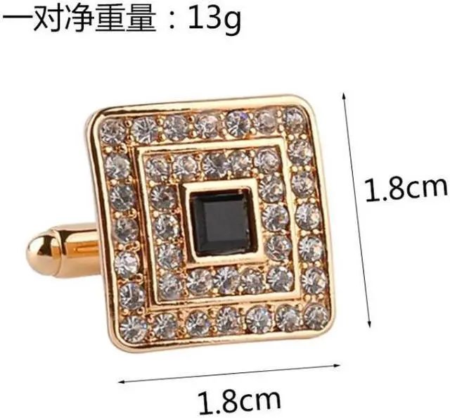 Alt view image 3 of 6 - Classic Luxury Rhinestone Crystal Square Custom Enamel Men Cufflink Male French Shirt Cuff links Wedding (Silver Plated)