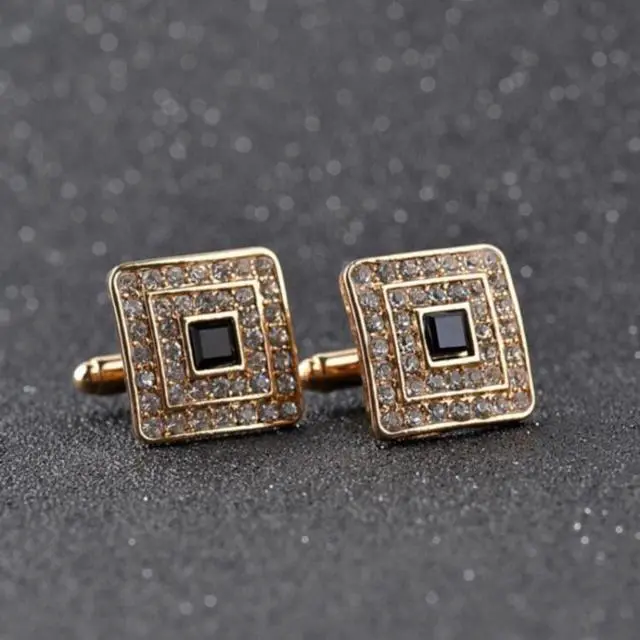 Alt view image 4 of 6 - Classic Luxury Rhinestone Crystal Square Custom Enamel Men Cufflink Male French Shirt Cuff links Wedding (Silver Plated)