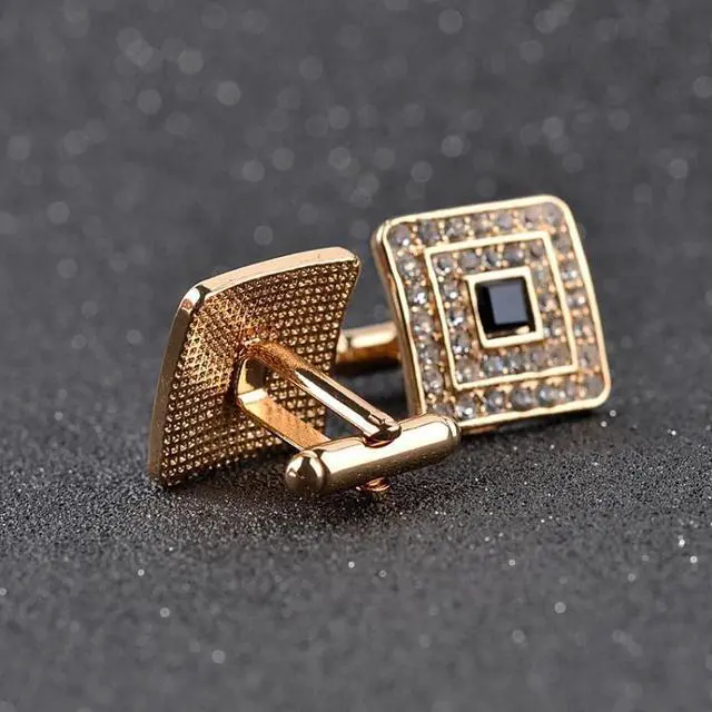 Alt view image 5 of 6 - Classic Luxury Rhinestone Crystal Square Custom Enamel Men Cufflink Male French Shirt Cuff links Wedding (Silver Plated)