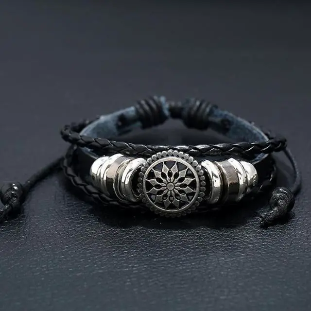 Alt view image 2 of 5 - BX222 Sun Flower Beads Leather Personality Knitting Adjustable Bracelet