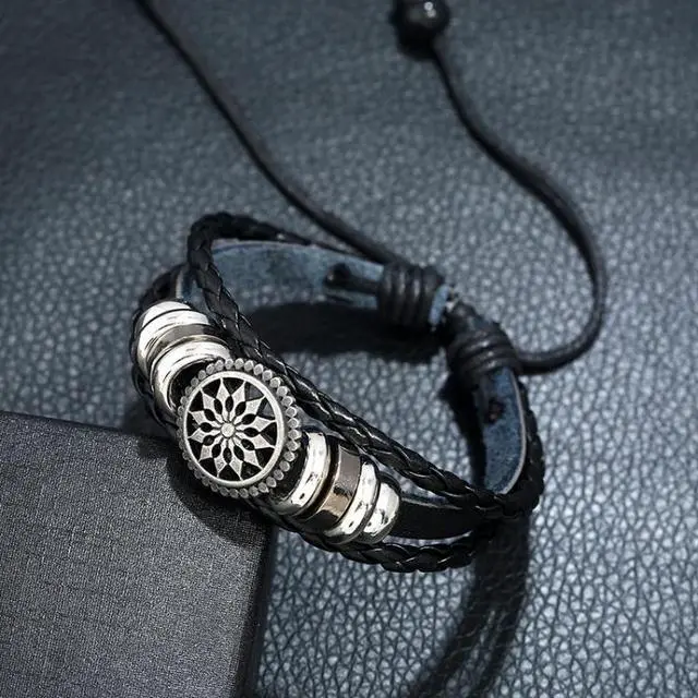 Alt view image 3 of 5 - BX222 Sun Flower Beads Leather Personality Knitting Adjustable Bracelet