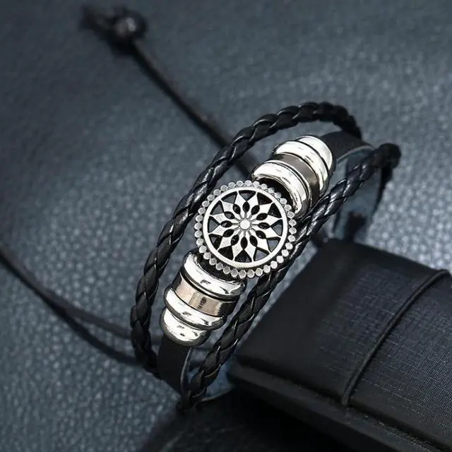Alt view image 4 of 5 - BX222 Sun Flower Beads Leather Personality Knitting Adjustable Bracelet