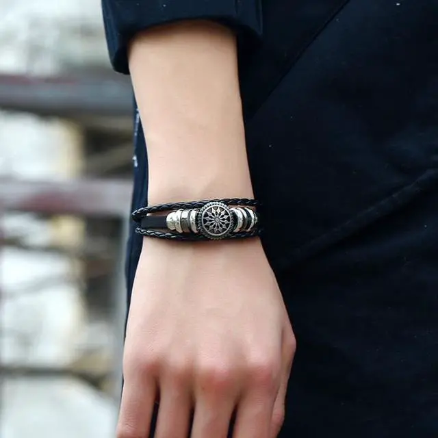 Alt view image 5 of 5 - BX222 Sun Flower Beads Leather Personality Knitting Adjustable Bracelet