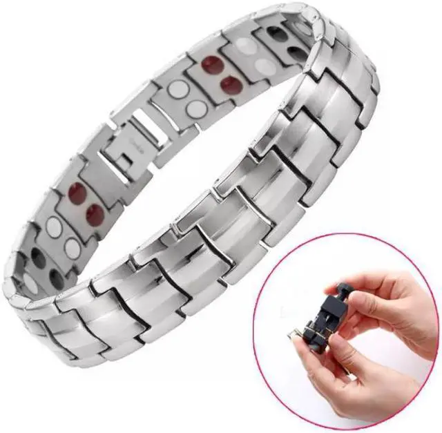 Alt view image 6 of 6 - Double Row Magnet Magnetic Therapy Bracelet For Men, Colour: White White