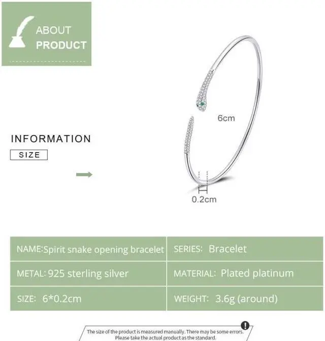 Alt view image 4 of 7 - S925 Sterling Silver Snake Open Bracelet  Women Jewelry