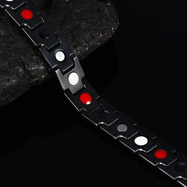 Alt view image 4 of 6 - Europe and America Style Fashion Men Jewelry Stainless Steel + Black Plating Magnetic Health Bracelet, Size: 12mm*22cm (Black)