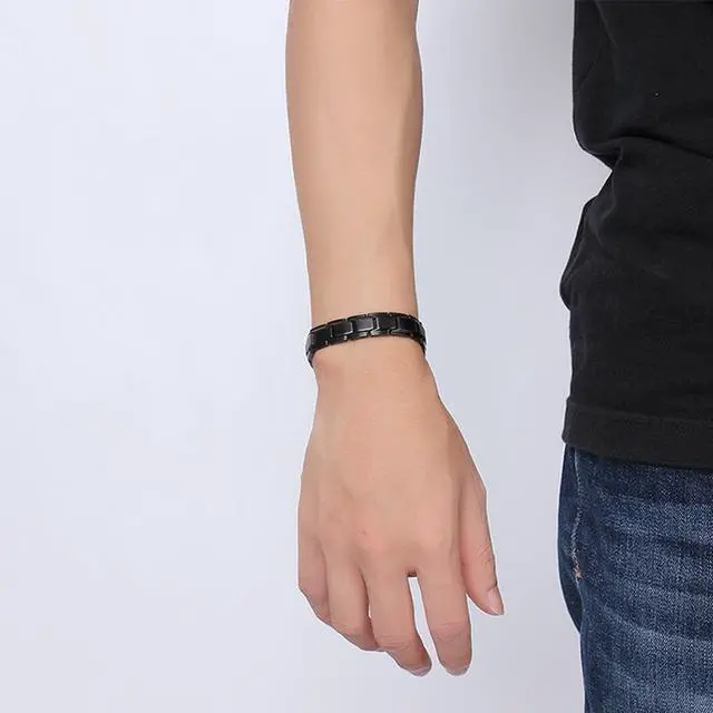 Alt view image 6 of 6 - Europe and America Style Fashion Men Jewelry Stainless Steel + Black Plating Magnetic Health Bracelet, Size: 12mm*22cm (Black)