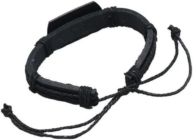 Alt view image 4 of 5 - B01916 Men Leather Wolf Head Woven Bracelet, Size:B01916 (Black)
