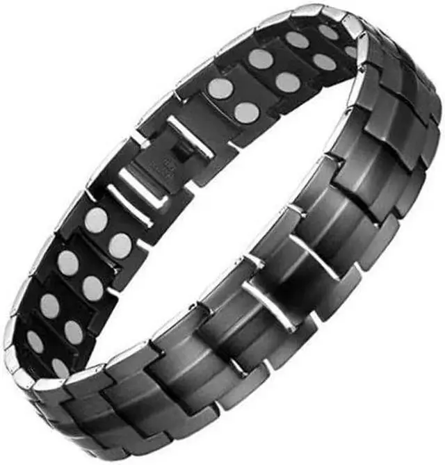 Main image of Double Row Magnet Magnetic Therapy Bracelet For Men, Colour: Black Full Magnet Black Full Magnet