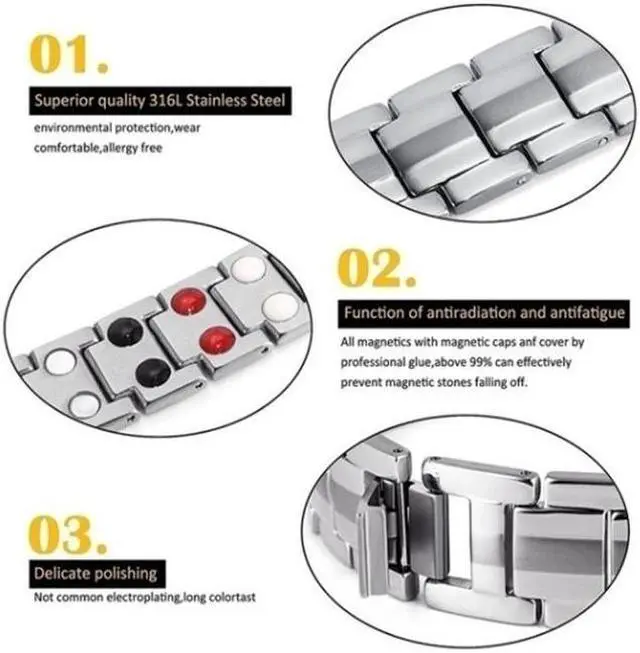 Alt view image 5 of 6 - Double Row Magnet Magnetic Therapy Bracelet For Men, Colour: Black Full Magnet Black Full Magnet