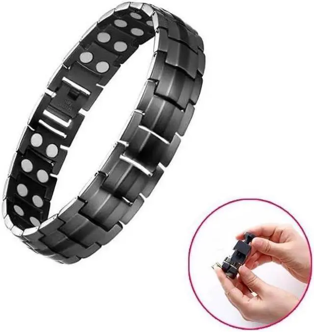 Alt view image 6 of 6 - Double Row Magnet Magnetic Therapy Bracelet For Men, Colour: Black Full Magnet Black Full Magnet