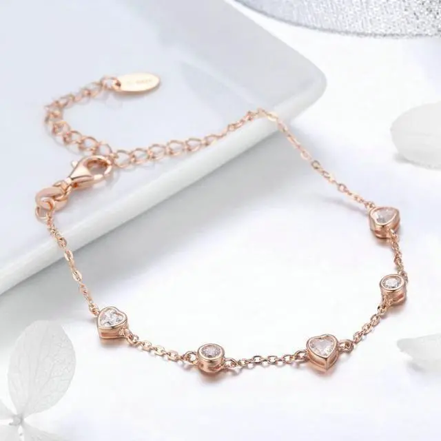 Alt view image 2 of 4 - Rose Gold Plated Zircon Bracelet S925 Sterling Silver Female Bracelet SCB097