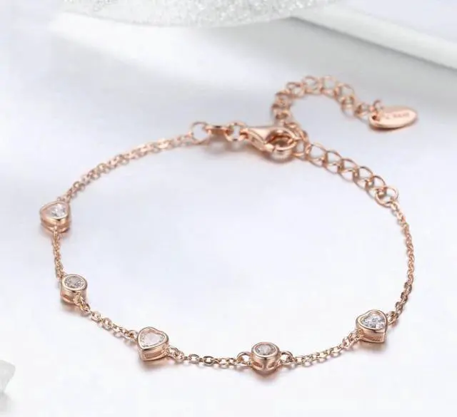 Alt view image 3 of 4 - Rose Gold Plated Zircon Bracelet S925 Sterling Silver Female Bracelet SCB097