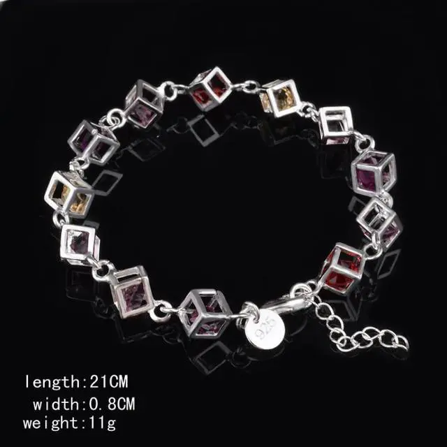 Alt view image 4 of 4 - Hollow Checkered Colorful Rhinestone Fashion Silver Bracelet(Silver)