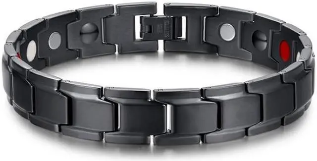 Alt view image 2 of 6 - Europe and America Style Fashion Men Jewelry Stainless Steel + Black Plating Magnetic Health Bracelet, Size: 12mm*22cm (Black)