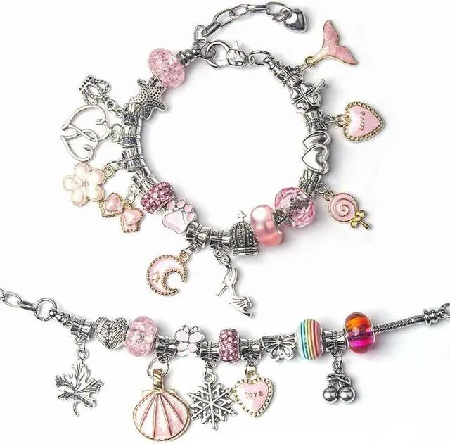 Alt view image 7 of 7 - 63 In 1 Cartoon DIY Handmade Jewelry Children Hand Chain Bracelet 63 In 1(Pink) (Pink)