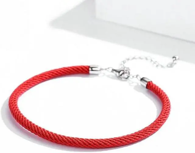 Alt view image 2 of 5 - Red Rope Sterling Silver Interface Red Braided Bracelet S925 Silver Bracelet SCB166