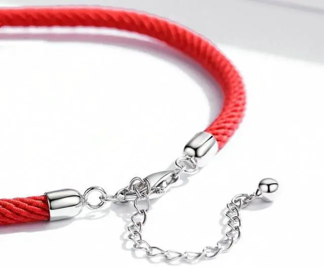 Alt view image 3 of 5 - Red Rope Sterling Silver Interface Red Braided Bracelet S925 Silver Bracelet SCB166