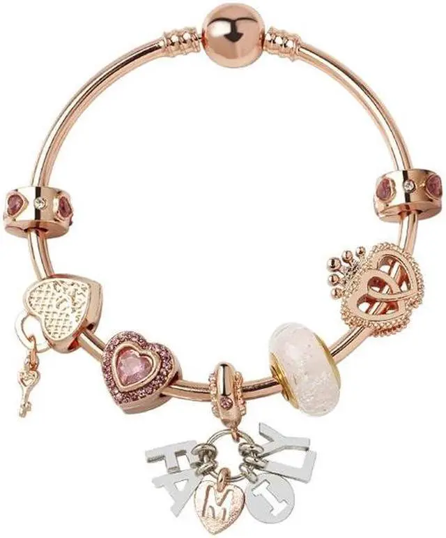 Main image of MGZ03 Rose Gold Love Heart Lock Decorative Bracelet, Length: 20cm 20cm