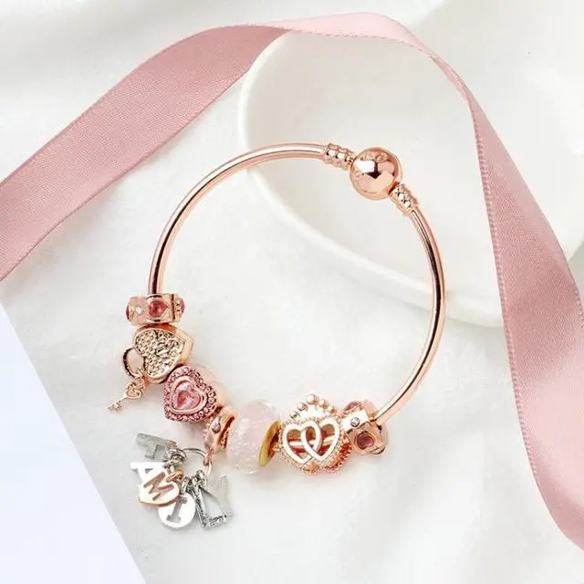 Alt view image 2 of 4 - MGZ03 Rose Gold Love Heart Lock Decorative Bracelet, Length: 20cm 20cm