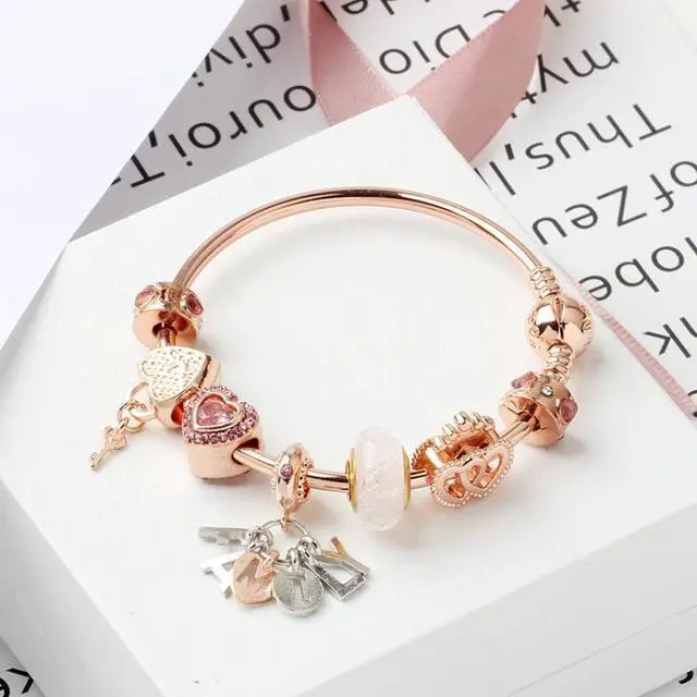 Alt view image 3 of 4 - MGZ03 Rose Gold Love Heart Lock Decorative Bracelet, Length: 20cm 20cm