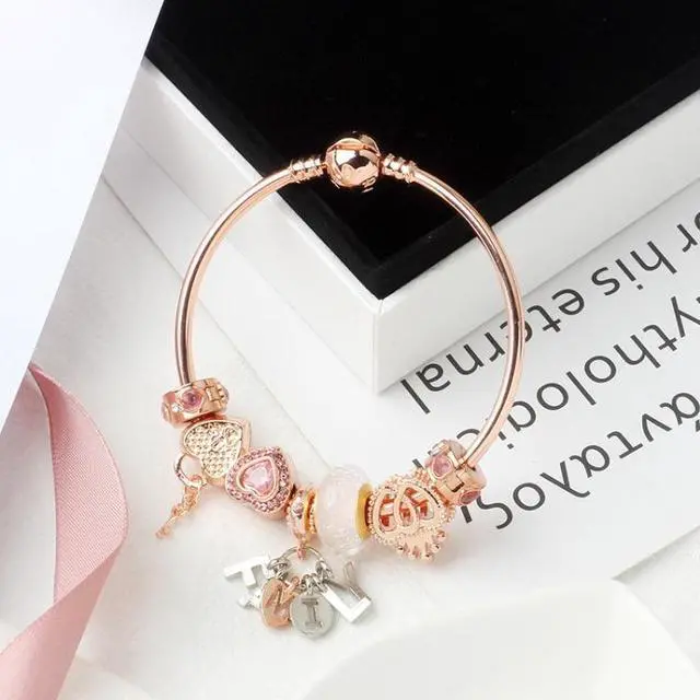 Alt view image 4 of 4 - MGZ03 Rose Gold Love Heart Lock Decorative Bracelet, Length: 20cm 20cm