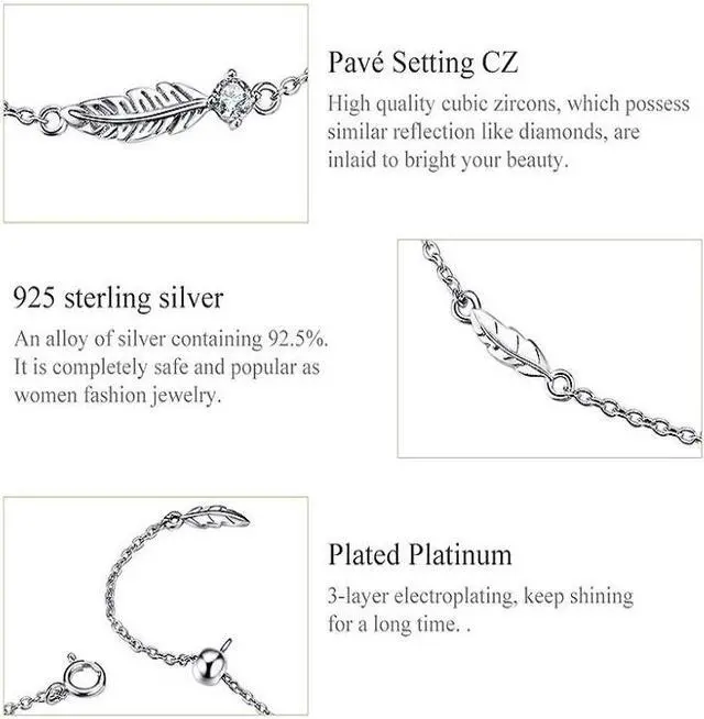 Alt view image 4 of 6 - Feather Bracelet S925 Sterling Silver Lady Bracelet SCB133