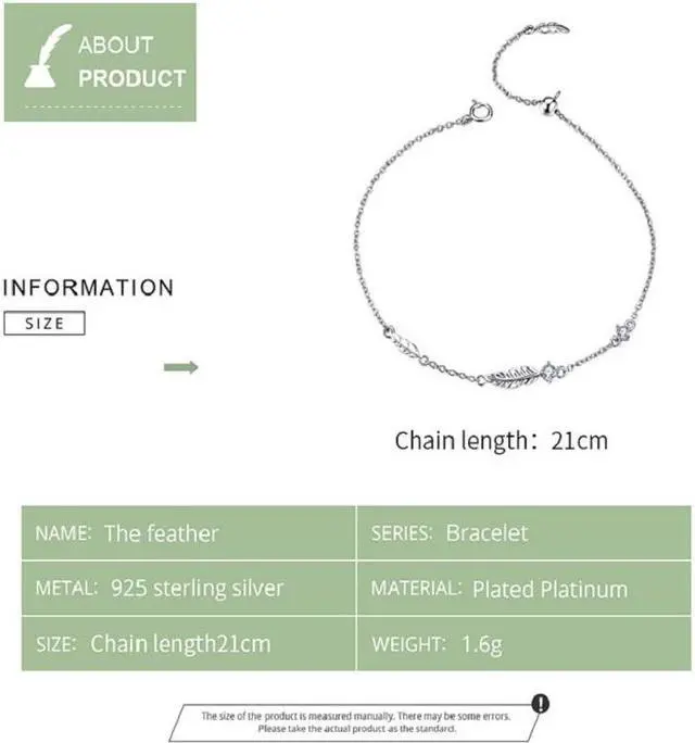 Alt view image 5 of 6 - Feather Bracelet S925 Sterling Silver Lady Bracelet SCB133