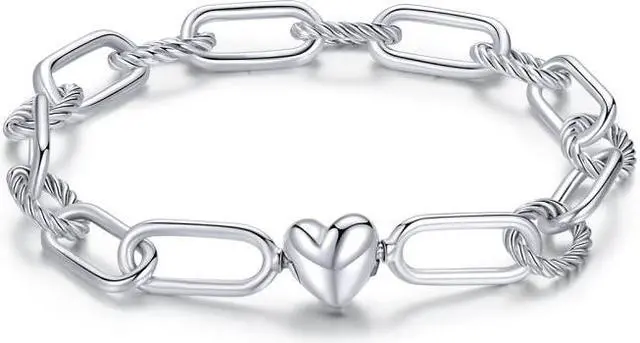 Main image of S925 Sterling Silver Paperclip Love Women Bracelet Jewelry, Size:19cm 19cm
