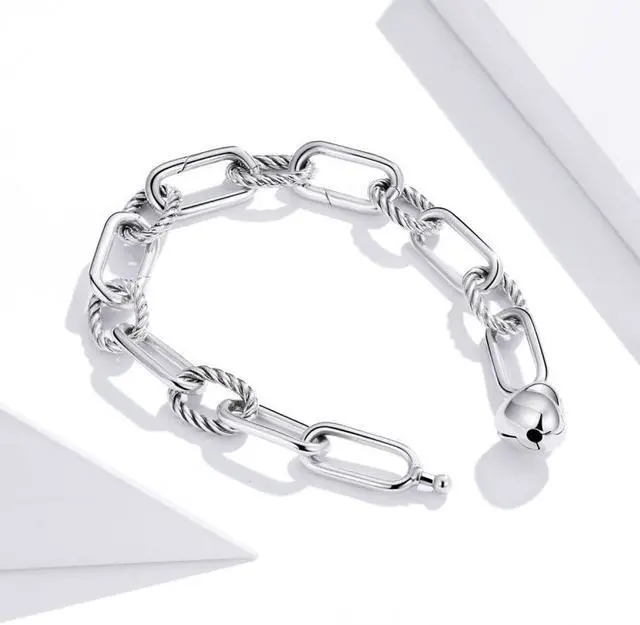 Alt view image 4 of 7 - S925 Sterling Silver Paperclip Love Women Bracelet Jewelry, Size:19cm 19cm
