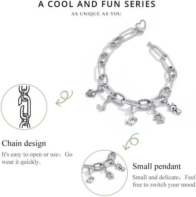 Alt view image 7 of 7 - S925 Sterling Silver Paperclip Love Women Bracelet Jewelry, Size:19cm 19cm