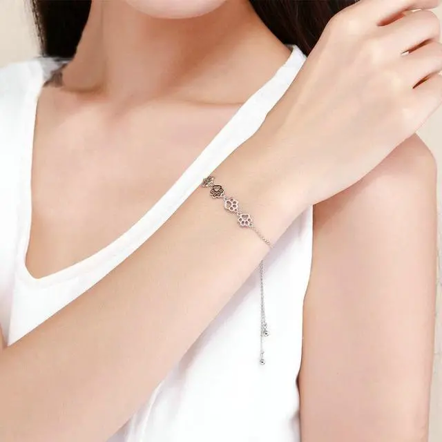 Alt view image 5 of 5 - Cute Pet Claw Mark Bracelet S925 Sterling Silver Animal Drip Bracelet SCB096