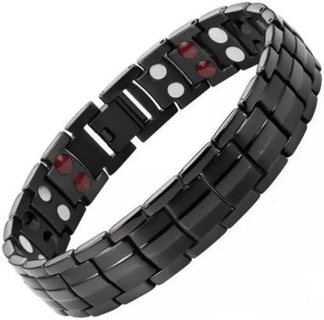 Main image of Double Row Magnet Magnetic Therapy Bracelet For Men, Colour: Black Black