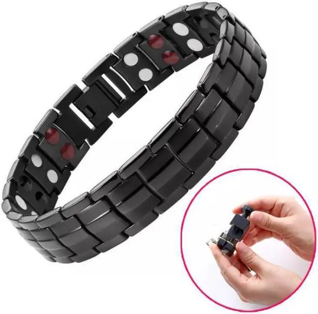 Alt view image 6 of 6 - Double Row Magnet Magnetic Therapy Bracelet For Men, Colour: Black Black