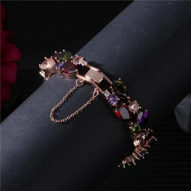 Alt view image 4 of 7 - 16cm Fashion Mona Lisa Rose Gold Colorful Zircon Bead Bracelets