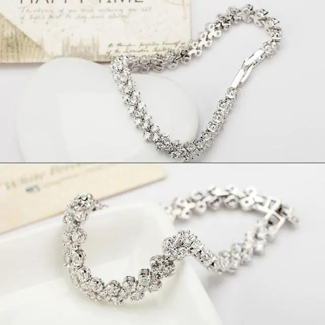Alt view image 3 of 7 - 17cm Fashion Zircon Encrusted Roman Bracelets Platinum-plated Bracelet Jewelry