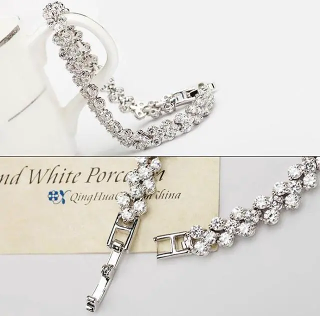 Alt view image 4 of 7 - 17cm Fashion Zircon Encrusted Roman Bracelets Platinum-plated Bracelet Jewelry