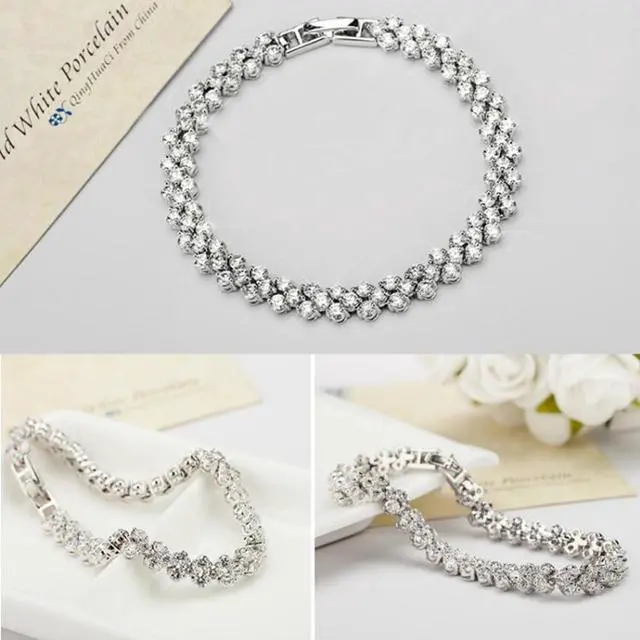 Alt view image 5 of 7 - 17cm Fashion Zircon Encrusted Roman Bracelets Platinum-plated Bracelet Jewelry