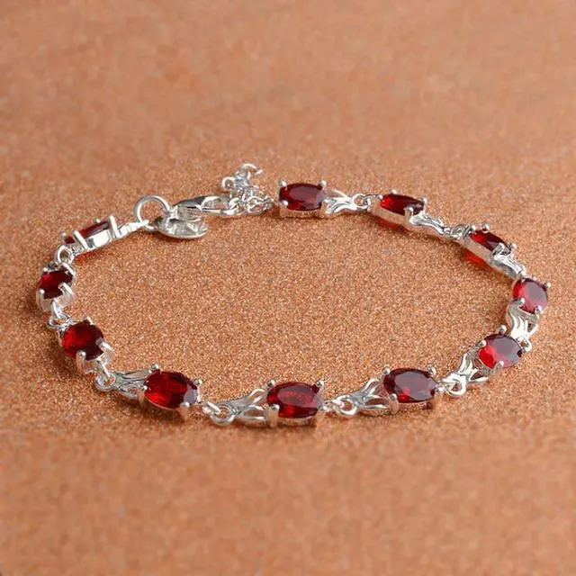 Alt view image 2 of 6 - Womens Fashionable Temperamental Ruby Bracelet(Red+silver)
