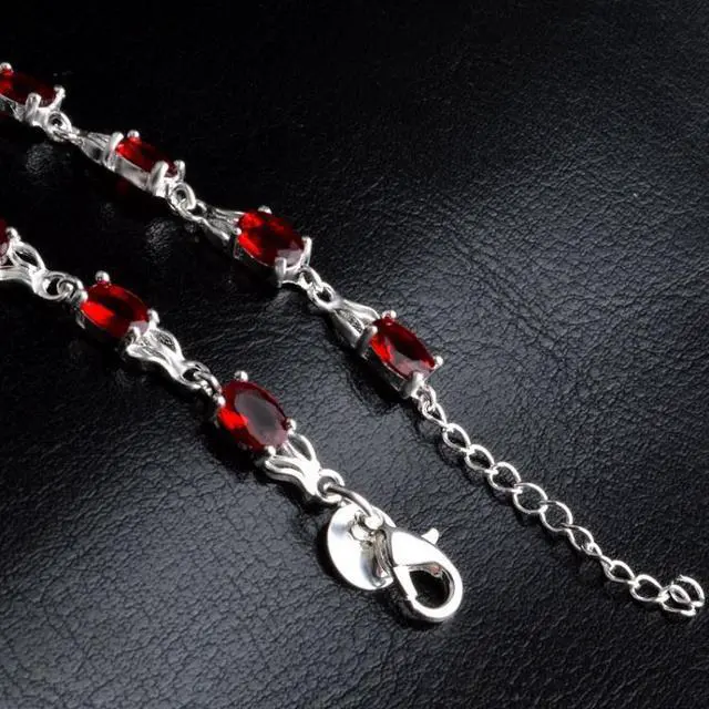 Alt view image 4 of 6 - Womens Fashionable Temperamental Ruby Bracelet(Red+silver)