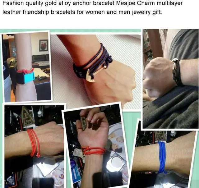 Alt view image 4 of 4 - Alloy Anchor Charm Multilayer Leather Friendship Bracelets