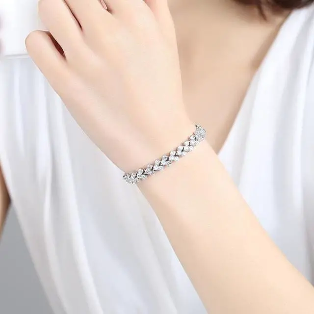 Alt view image 3 of 4 - Glamorous Female Crystal Bracelet with Artificial Diamond Inlaid for Wedding, Engagement, Mother`s Day And Birthday Gift, Diameter: 5.25 cm, Perimeter:16.5 cm (Silver)