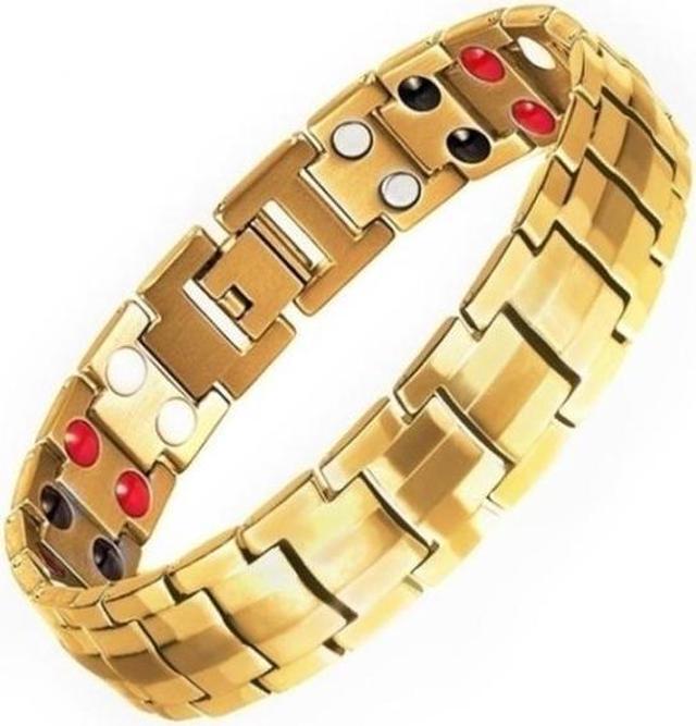 Main image of Double Row Magnet Magnetic Therapy Bracelet For Men, Colour: Gold Gold