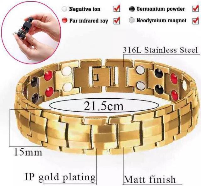 Alt view image 4 of 6 - Double Row Magnet Magnetic Therapy Bracelet For Men, Colour: Gold Gold