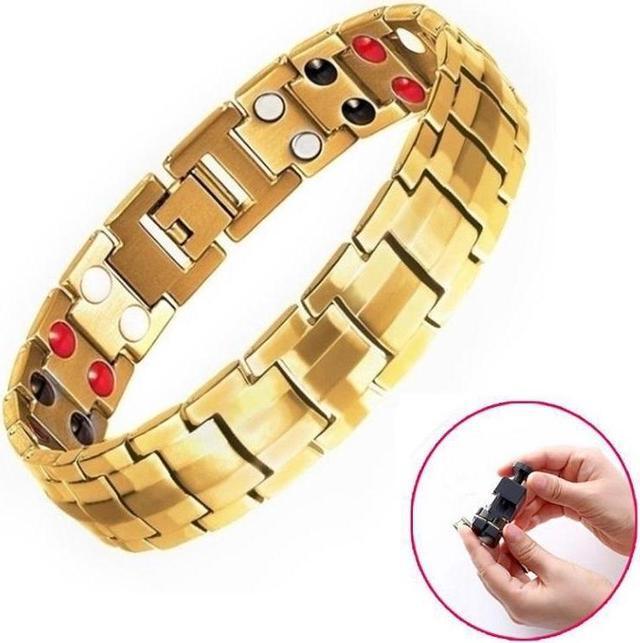 Alt view image 6 of 6 - Double Row Magnet Magnetic Therapy Bracelet For Men, Colour: Gold Gold