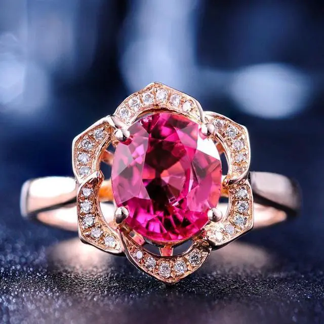 Alt view image 5 of 6 - Fashion Red Tourmaline Rose Gold Flower Shape Women Ring 8